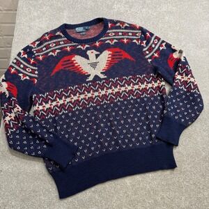 Polo Ralph Lauren Thunderbird Eagle Sweater XXL Navy Cotton Linen Southwestern